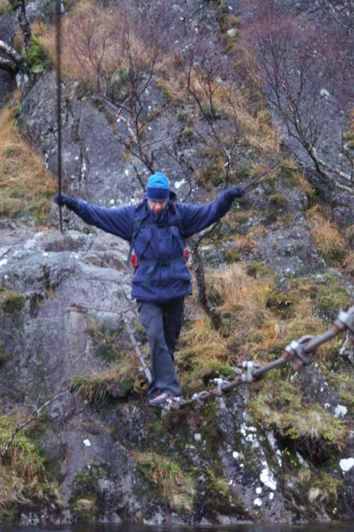 Daniel, walking the rope bridge