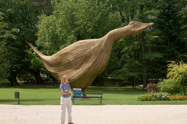 Ruth in front of the biggest goose in the world
