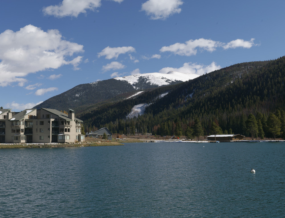 Independence Mountain covered in snow from the lake Independence Mountain covered in snow from the lake